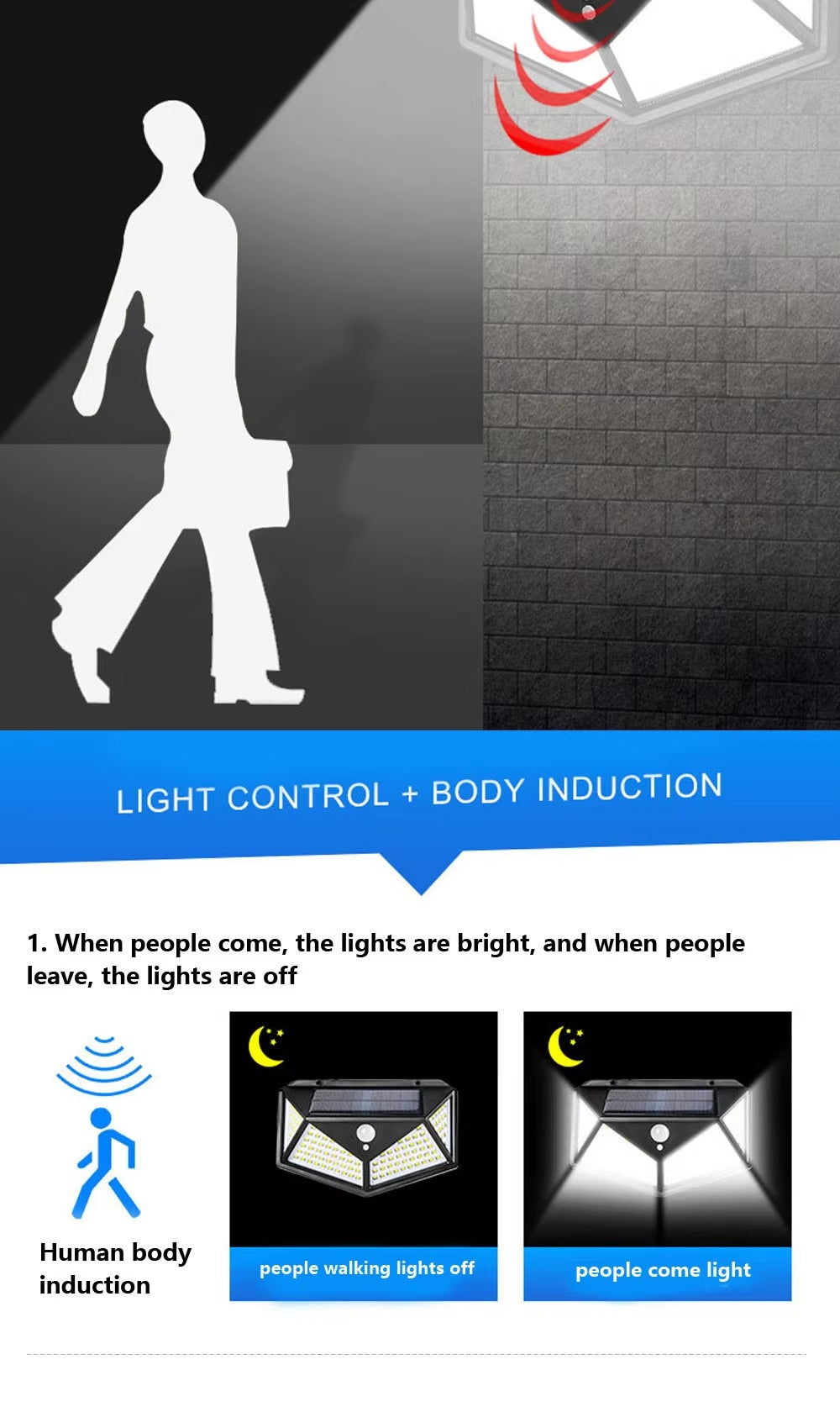 100 LED Solar Motion Sensor Light – Waterproof Outdoor Security Lamp Without Electricity