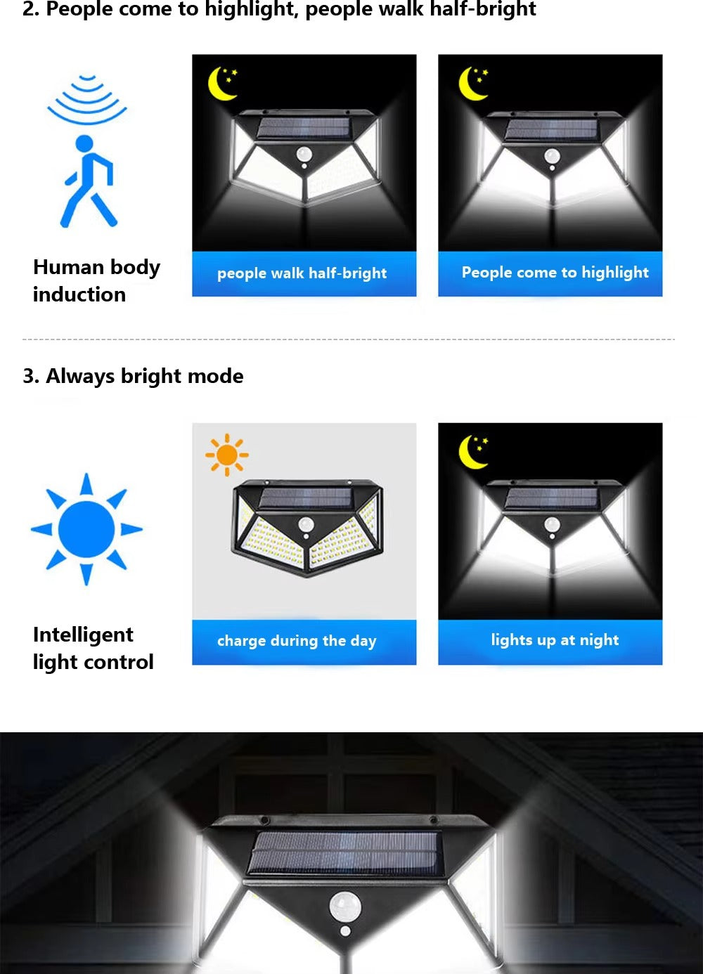 100 LED Solar Motion Sensor Light – Waterproof Outdoor Security Lamp Without Electricity