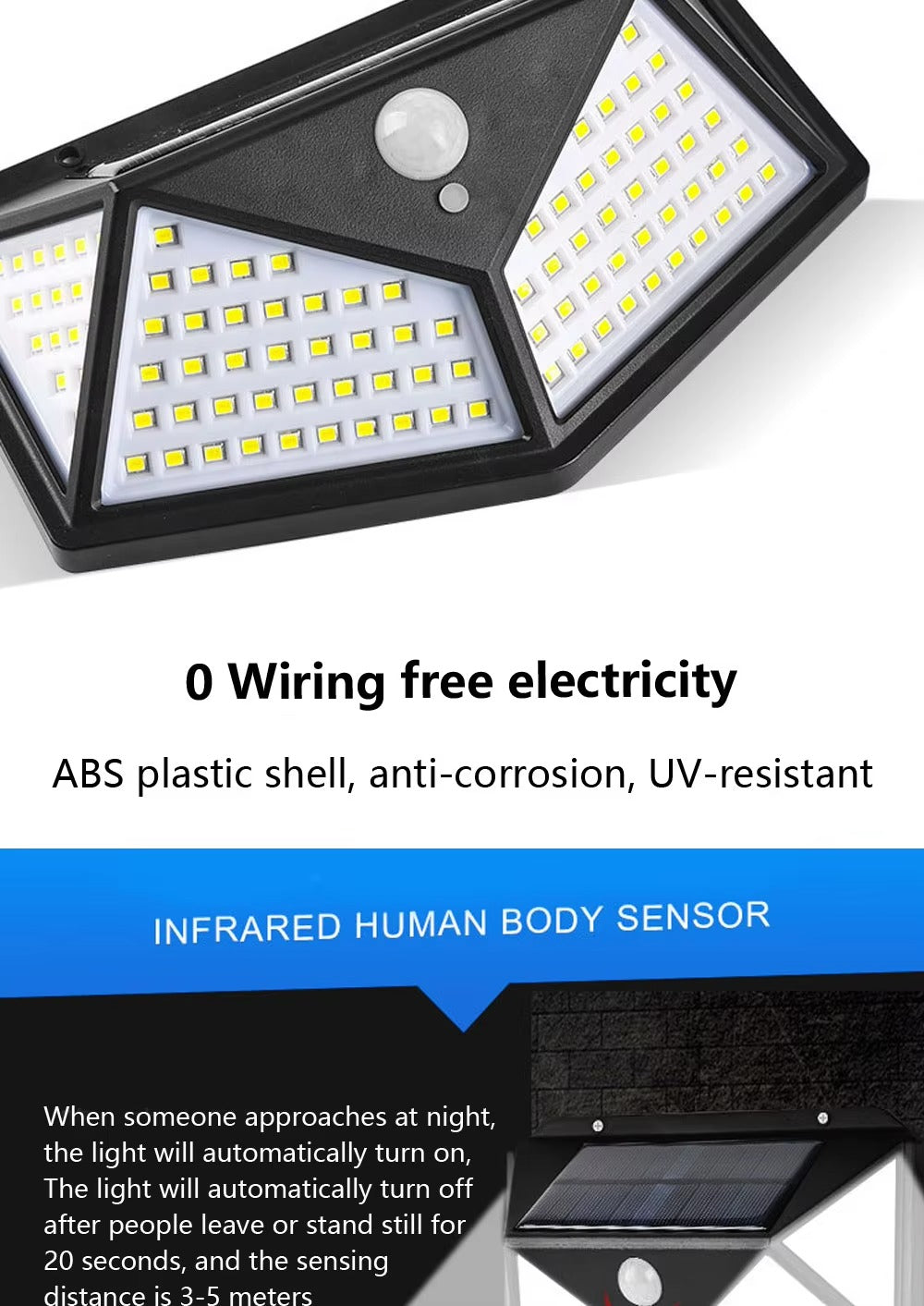 100 LED Solar Motion Sensor Light – Waterproof Outdoor Security Lamp Without Electricity